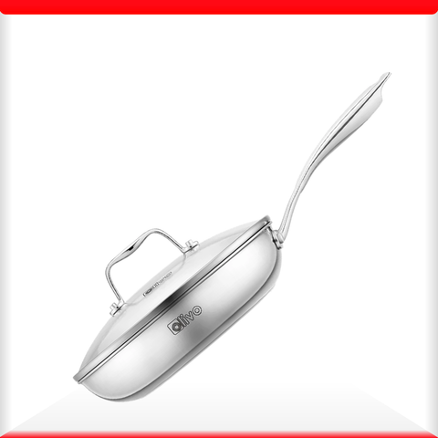 Chảo Inox Chống Dính Tự Nhiên Olivo Steve X - Đáy 4 lớp, Đường Kính 24cm – Nấu Được Trên Mọi Loại Bếp