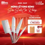 Bộ Dao 4 Món OLIVO STEVE - Vật Liệu Cao Cấp - Chuôi Gỗ Hồng - Thiết Kế Công Thái Học - Lưỡi Dao Sắc Bén