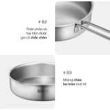 CHẢO INOX OLIVO P2055 – Chống Dính Tự Nhiên, Đường Kính 20cm, Sâu Lòng 5.5cm, Nấu Được Trên Mọi Loại Bếp