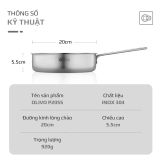 CHẢO INOX OLIVO P2055 – Chống Dính Tự Nhiên, Đường Kính 20cm, Sâu Lòng 5.5cm, Nấu Được Trên Mọi Loại Bếp