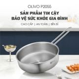 CHẢO INOX OLIVO P2055 – Chống Dính Tự Nhiên, Đường Kính 20cm, Sâu Lòng 5.5cm, Nấu Được Trên Mọi Loại Bếp