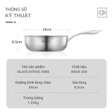 Chảo INOX OLIVO STEVE 2485 – Chống Dính Tự Nhiên, Đáy 4 Lớp, Đường Kính 24cm, Sâu Lòng 8.5cm, Nấu Được Trên Mọi Loại Bếp