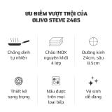Chảo INOX OLIVO STEVE 2485 – Chống Dính Tự Nhiên, Đáy 4 Lớp, Đường Kính 24cm, Sâu Lòng 8.5cm, Nấu Được Trên Mọi Loại Bếp