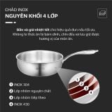 Chảo INOX OLIVO STEVE 2485 – Chống Dính Tự Nhiên, Đáy 4 Lớp, Đường Kính 24cm, Sâu Lòng 8.5cm, Nấu Được Trên Mọi Loại Bếp