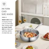 Chảo INOX OLIVO STEVE 2485 – Chống Dính Tự Nhiên, Đáy 4 Lớp, Đường Kính 24cm, Sâu Lòng 8.5cm, Nấu Được Trên Mọi Loại Bếp