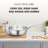 Chảo INOX OLIVO STEVE 2485 – Chống Dính Tự Nhiên, Đáy 4 Lớp, Đường Kính 24cm, Sâu Lòng 8.5cm, Nấu Được Trên Mọi Loại Bếp