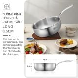 Chảo INOX OLIVO STEVE 2485 – Chống Dính Tự Nhiên, Đáy 4 Lớp, Đường Kính 24cm, Sâu Lòng 8.5cm, Nấu Được Trên Mọi Loại Bếp