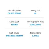 Nồi Áp Suất Điện Đa Năng OLIVO PC680 - Màn Hình OLED Hiện Đại, Lòng Nồi INOX 304, Đa Chức Năng 16 Chế Độ Cài Sẵn, Dung Tích 6L, Công Suất 1500W