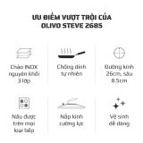 Chảo Inox OLIVO STEVE 2685 – Chống Dính Tự Nhiên, Đáy 3 Lớp, Đường Kính 26cm, Sâu 8.5cm – Nấu Trên Mọi Loại Bếp