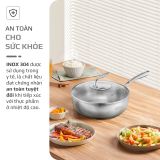 Chảo Inox OLIVO STEVE 2685 – Chống Dính Tự Nhiên, Đáy 3 Lớp, Đường Kính 26cm, Sâu 8.5cm – Nấu Trên Mọi Loại Bếp