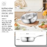 Chảo Inox OLIVO STEVE 2685 – Chống Dính Tự Nhiên, Đáy 3 Lớp, Đường Kính 26cm, Sâu 8.5cm – Nấu Trên Mọi Loại Bếp