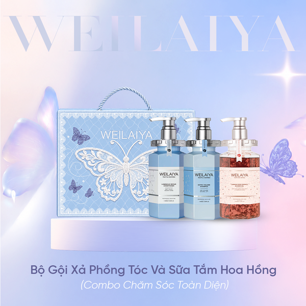  Hộp quà tặng cao cấp Weilaiya: “The Butterfly of Dreams” - Bộ gội xả phồng tóc và Sữa tắm Hoa Hồng Weilaiya 