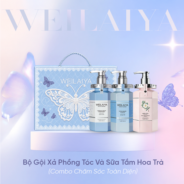  Hộp quà tặng cao cấp Weilaiya: “The Butterfly of Dreams” - Bộ gội xả phồng tóc và Sữa tắm Hoa Trà Weilaiya 