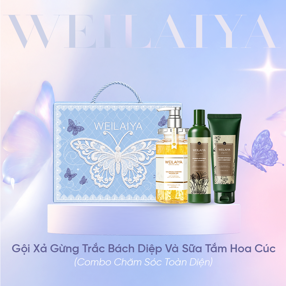  Hộp quà tặng cao cấp Weilaiya: “The Butterfly of Dreams” - Bộ gội xả Gừng Lá Trắc Bách Diệp và Sữa tắm Hoa Cúc Weilaiya 