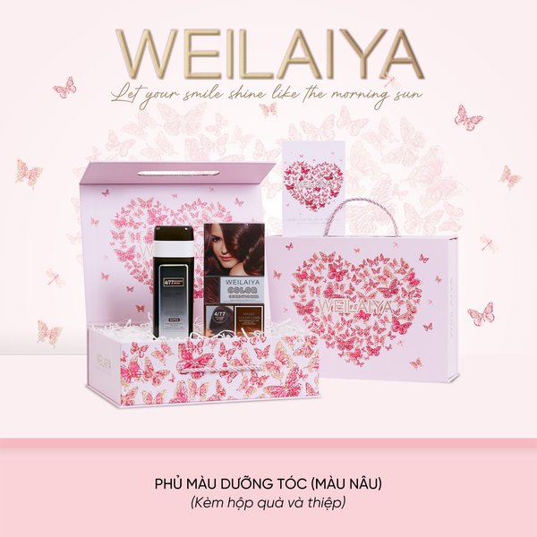  Hộp quà Vũ Khúc Cánh Bướm Dầu gội phủ bạc dưỡng tóc Weilaiya - Màu nâu 