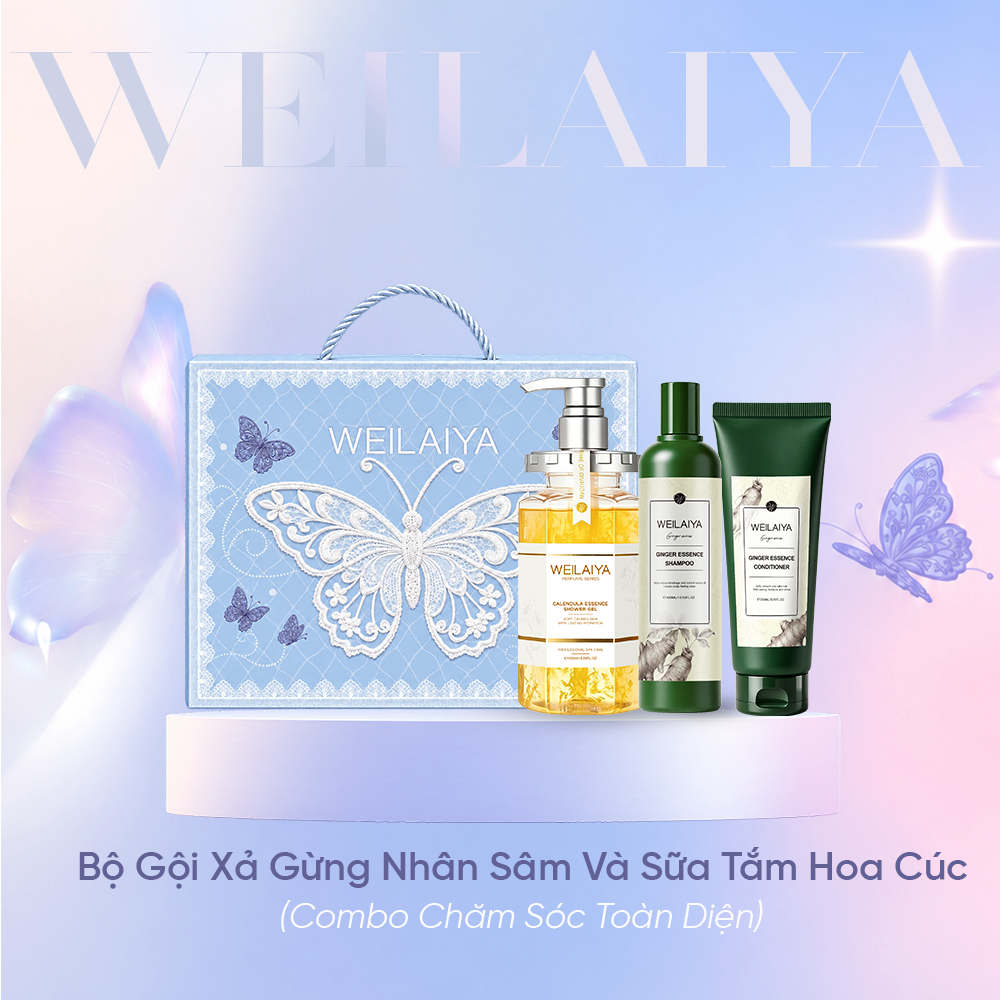  Hộp quà tặng cao cấp Weilaiya: “The Butterfly of Dreams” - Bộ gội xả Gừng Nhân Sâm và Sữa tắm Hoa Cúc Weilaiya 