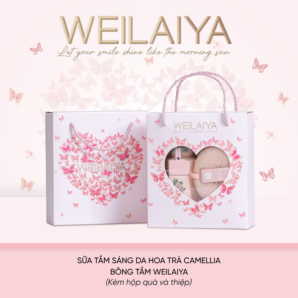  Hộp quà Vũ khúc cánh bướm 1 sữa tắm hoa trà Camellia + Bông tắm 