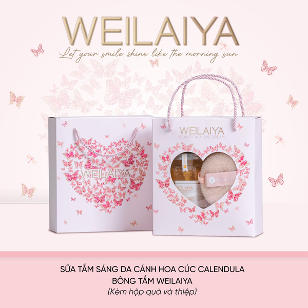  Hộp quà Vũ khúc cánh bướm 1 sữa tắm hoa cúc Calendula + Bông tắm 