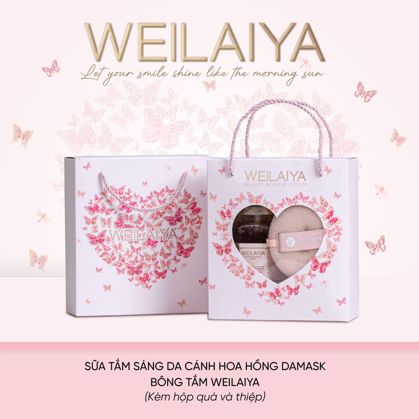  Hộp quà Vũ khúc cánh bướm 1 sữa tắm hoa hồng Damask + Bông tắm 