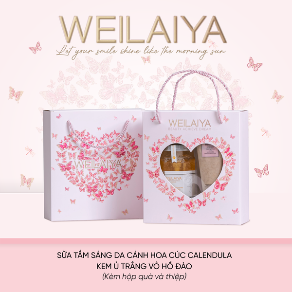  Hộp quà Vũ khúc cánh bướm 1 sữa tắm hoa cúc Calendula + Kem ủ trắng vỏ hồ đào 