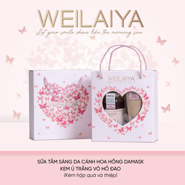  Hộp quà Vũ khúc cánh bướm 1 sữa tắm hoa hồng Damask + Kem ủ trắng vỏ hồ đào 