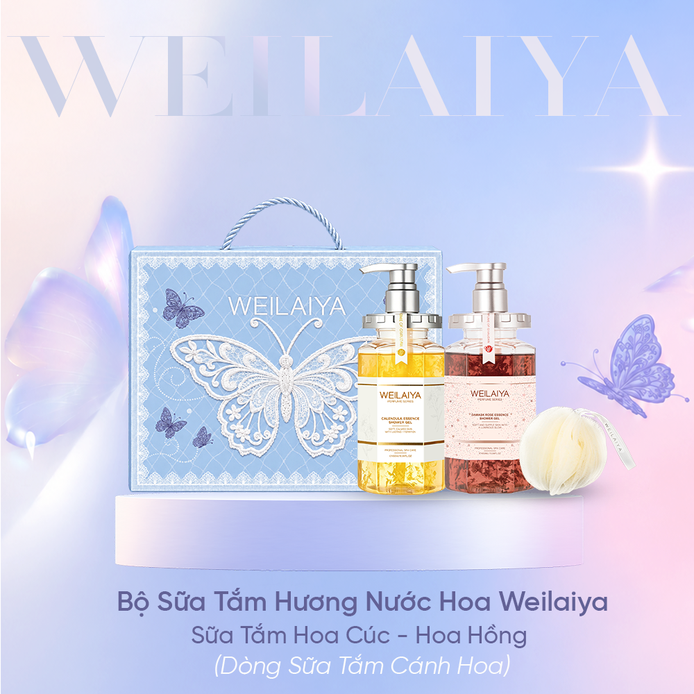  Hộp quà tặng cao cấp Weilaiya: “The Butterfly of Dreams” - Bộ sữa tắm Hoa Hồng & sữa tắm Hoa Cúc Weilaiya 