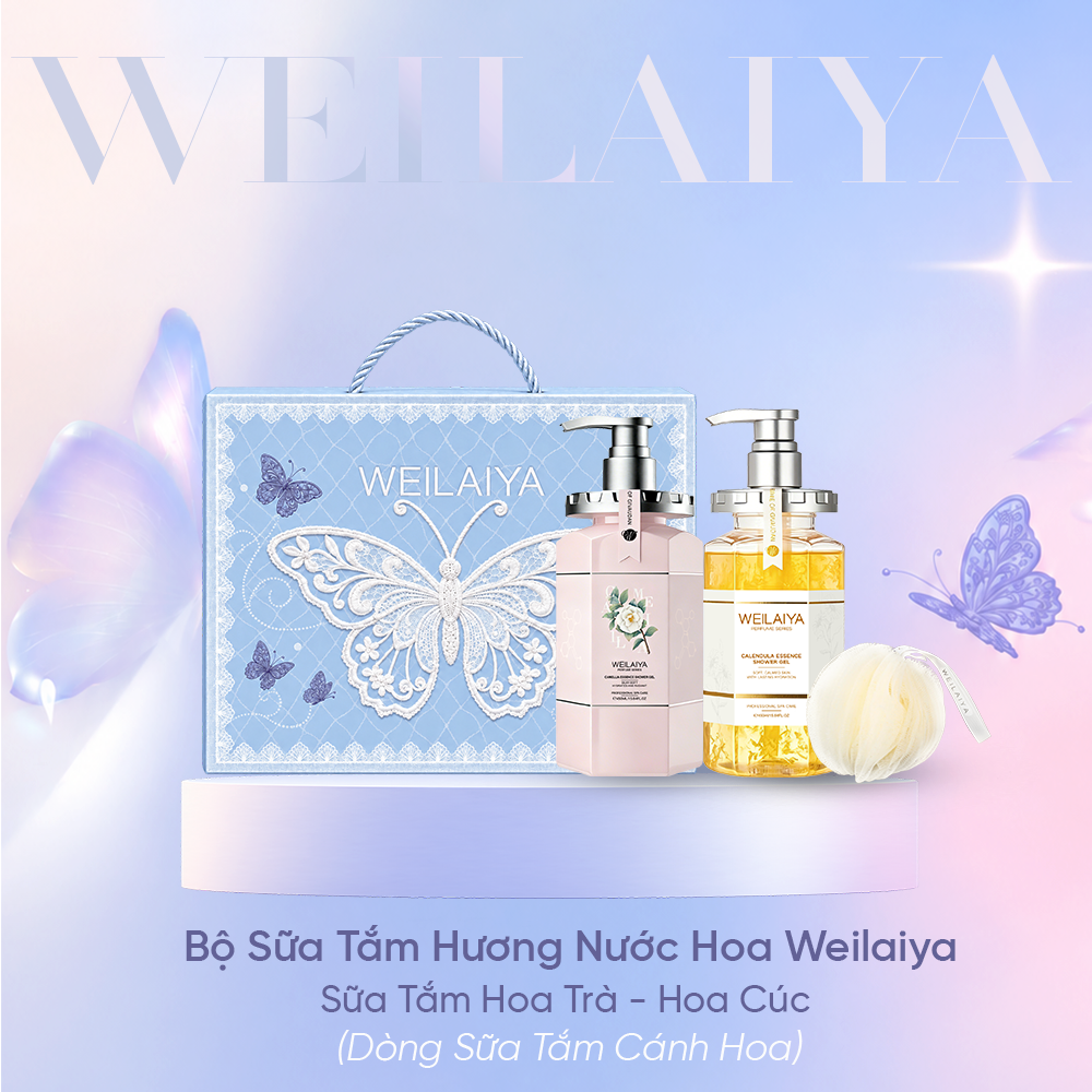  Hộp quà tặng cao cấp Weilaiya: “The Butterfly of Dreams” - Bộ sữa tắm Hoa Trà & sữa tắm Hoa Cúc Weilaiya 