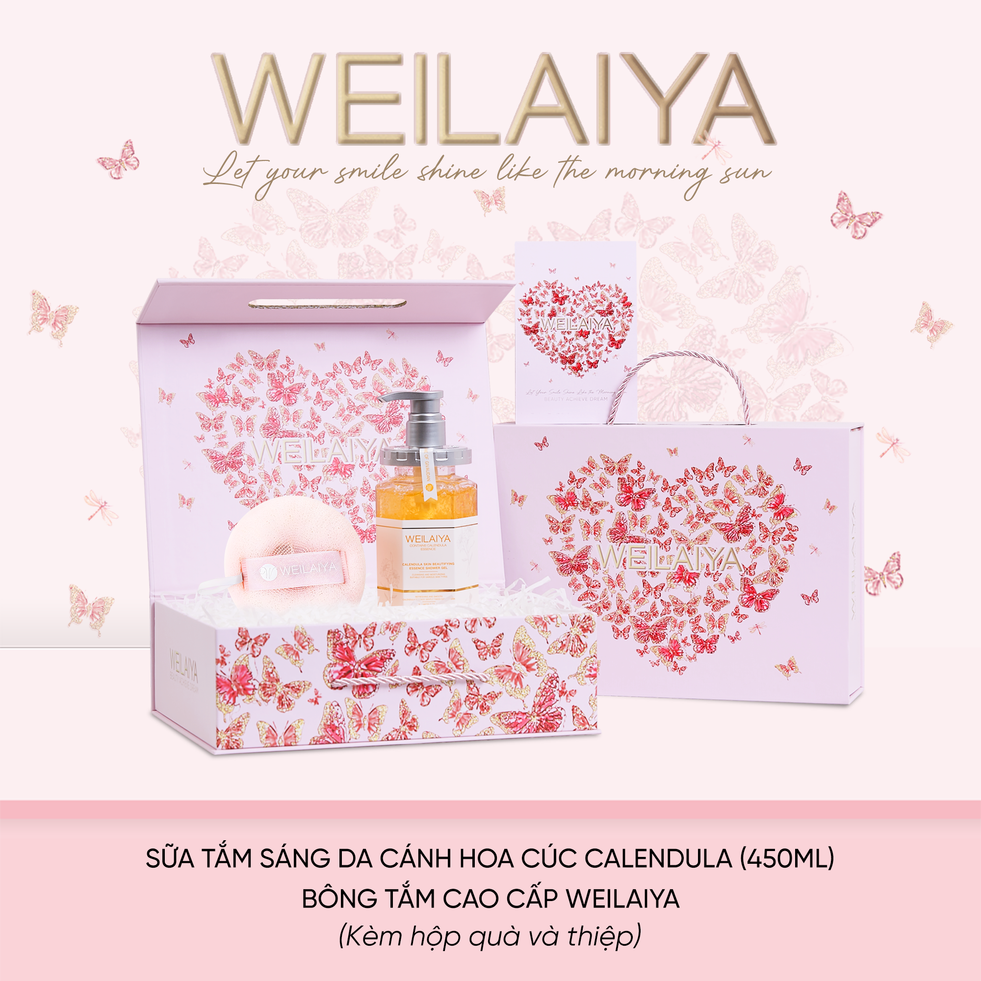  Hộp quà Vũ khúc cánh bướm1 sữa tắm hoa cúc + Bông tắm 