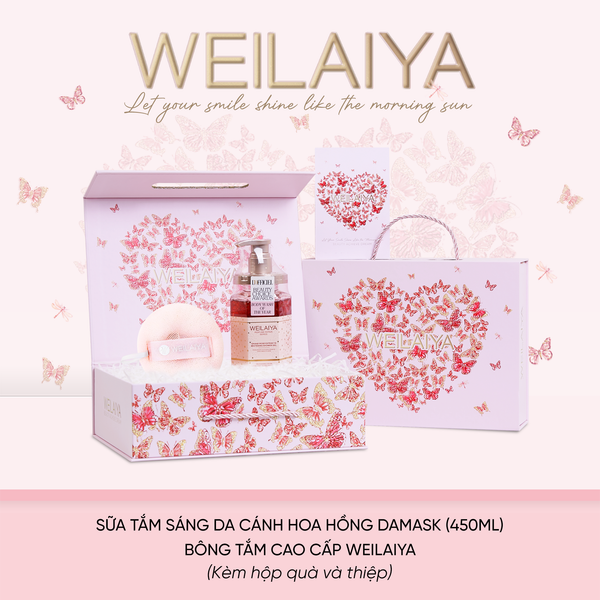  Hộp quà Vũ khúc cánh bướm 1 sữa tắm hoa hồng damask + Bông tắm 