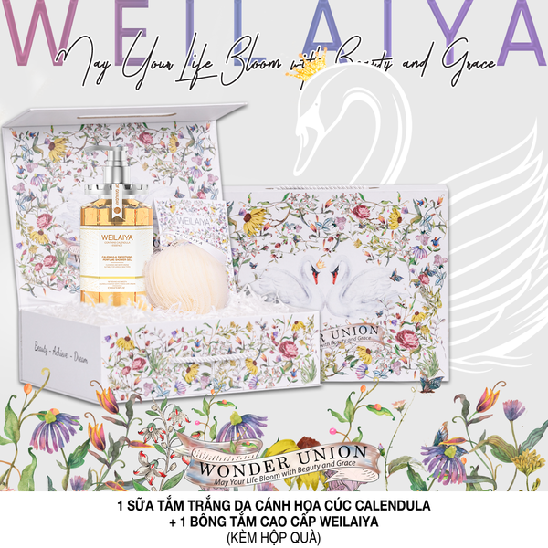 Hộp quà thiên nga 1 sữa tắm hoa cúc + Bông tắm