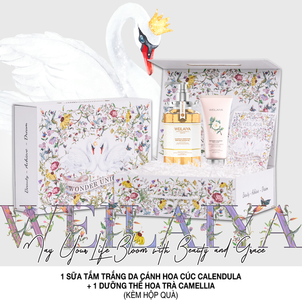 Hộp quà thiên nga 1 sữa tắm hoa cúc + Body lotion