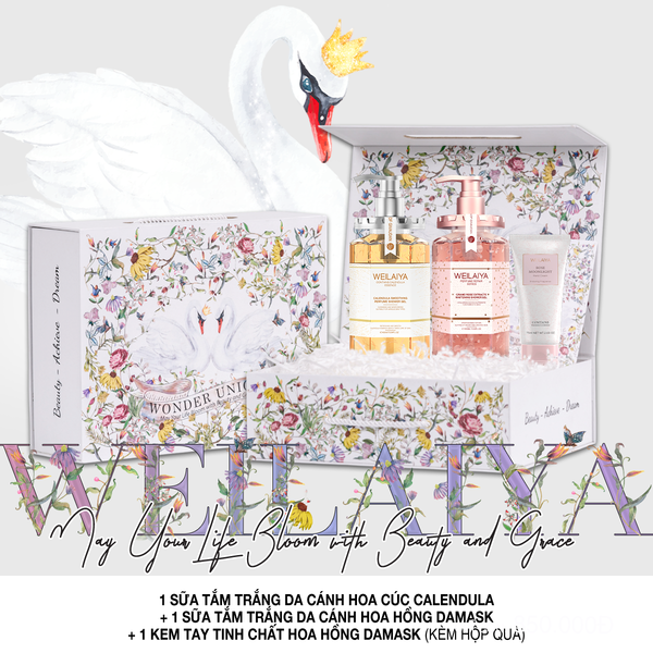 Hộp quà thiên nga 1 sữa tắm hoa cúc + sữa tắm hoa hồng + Kem tay