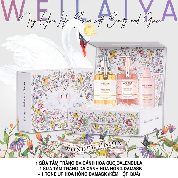Hộp quà thiên nga 1 sữa tắm hoa cúc + sữa tắm hoa hồng + Kem body