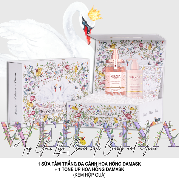 Hộp quà thiên nga 1 sữa tắm hoa hồng damask + Kem body