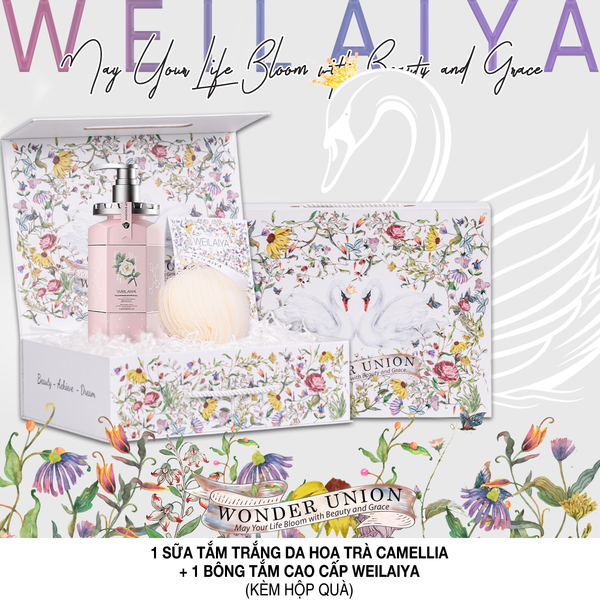 Hộp quà thiên nga 1 sữa tắm hoa trà + Bông tắm