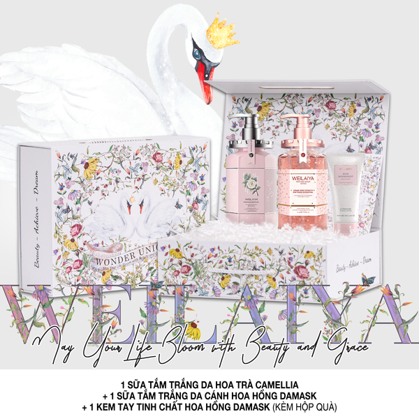Hộp quà thiên nga 1 sữa tắm hoa trà + sữa tắm hoa hồng + Kem tay