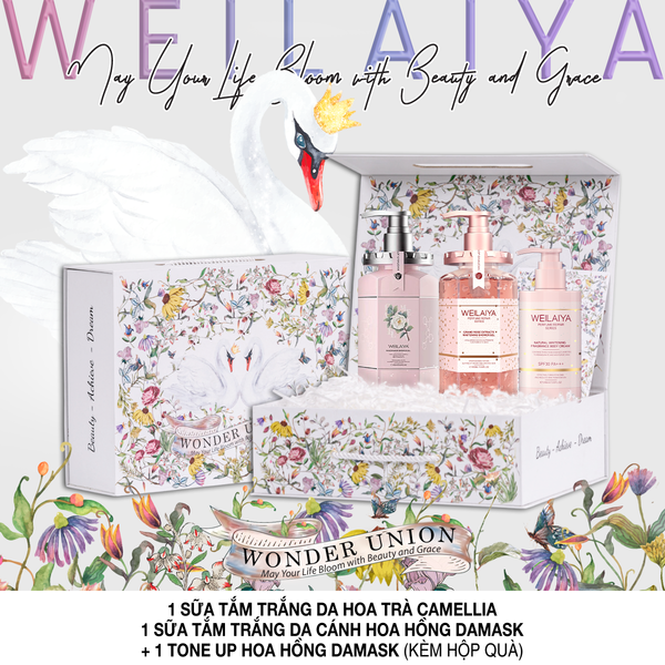 Hộp quà thiên nga 1 sữa tắm hoa trà + sữa tắm hoa hồng + Kem body