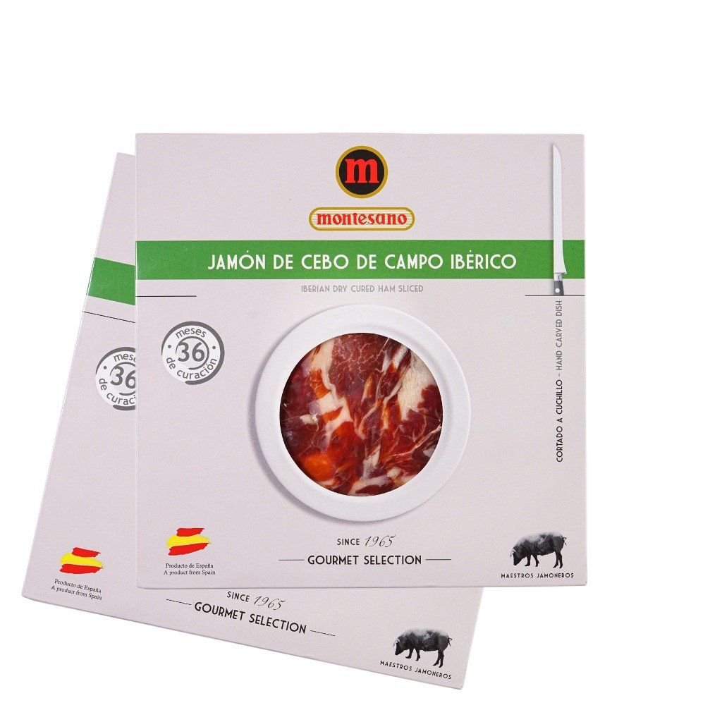 Đùi Sau Heo Muối Iberico Cebo de Campo 36 Tháng Gói Cắt Lát Bằng Tay 100g Montesano