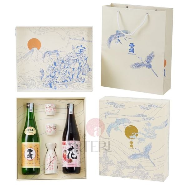 Hộp Quà Rượu Sake Nishino Seki Hana & Junmai 720ml 15% - 7 Vị Thần
