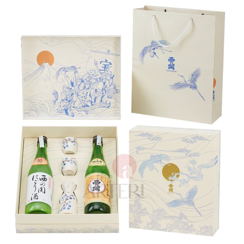 Hộp Quà Rượu Sake Nishino Seki Junmai & Nigori 720ml 15% - 7 Vị Thần