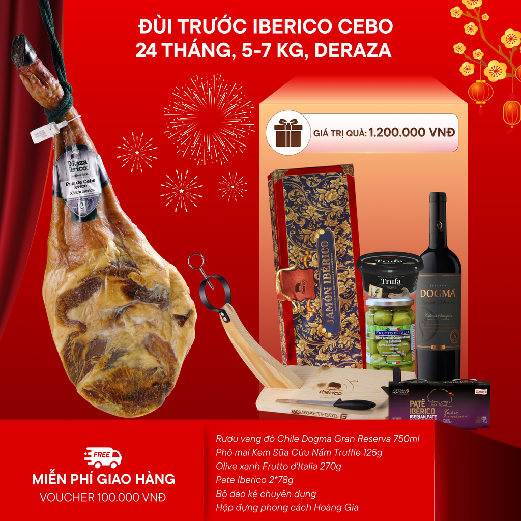 Hộp Quà Đùi Trước Heo Muối Iberico Cebo 24 Tháng Có Xương
