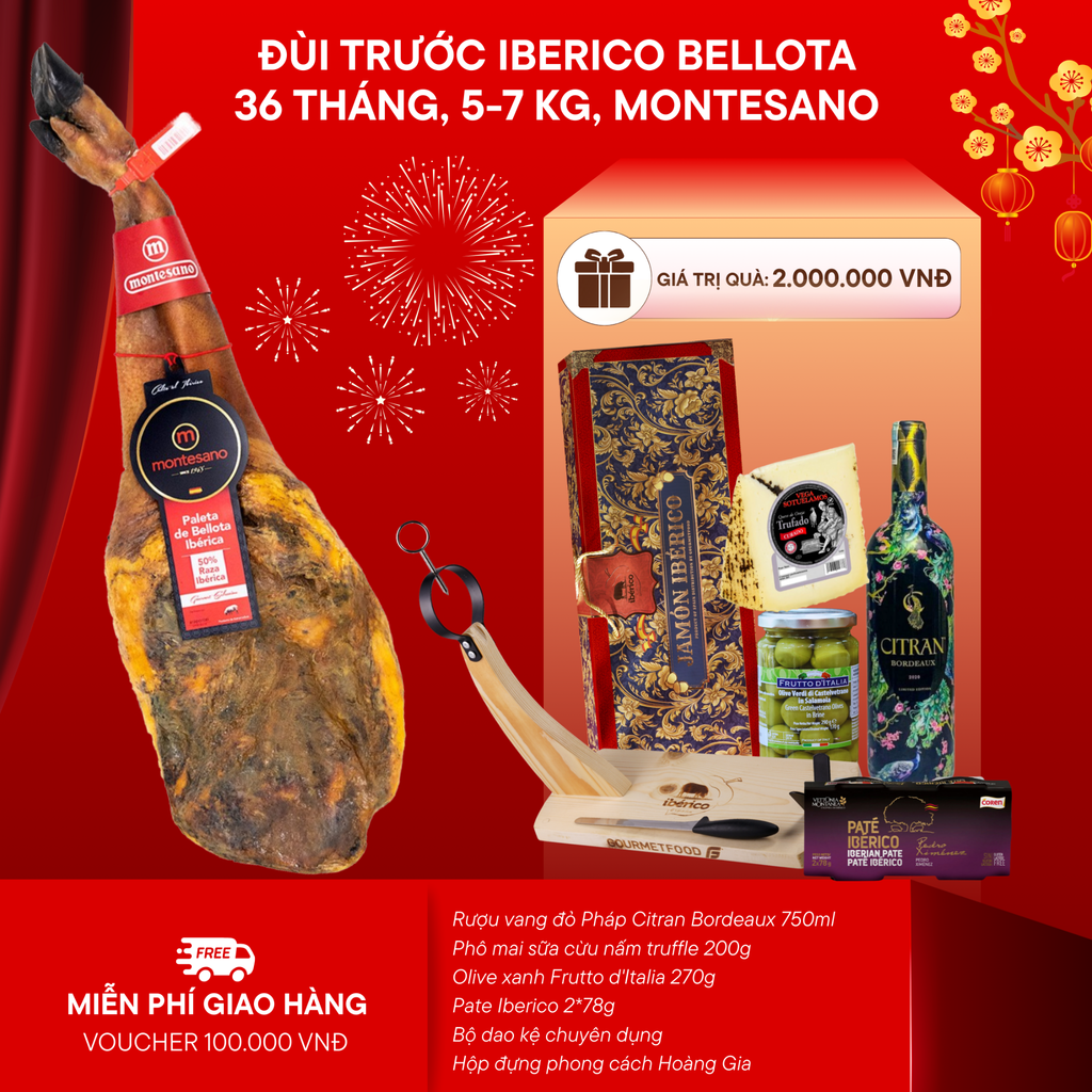 Đùi Trước Heo Muối Iberico Bellota 36 Tháng Có Xương