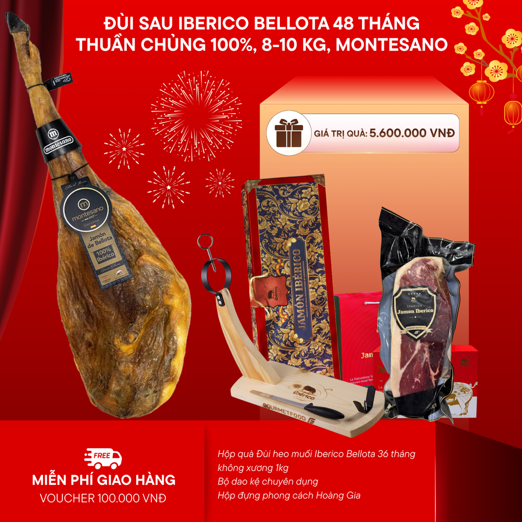 Đùi Sau Heo Muối Iberico Bellota Thuần Chủng 100% 48 Tháng Có Xương Montesano