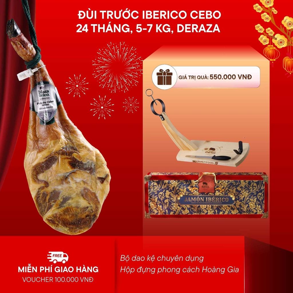 Đùi Trước Heo Muối Iberico Cebo 24 Tháng Có Xương DeRaza