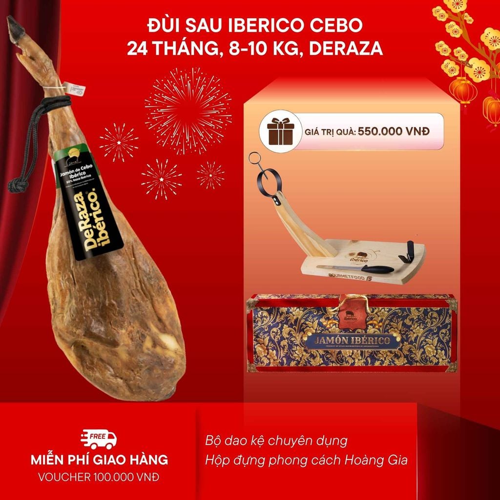 Đùi Sau Heo Muối Iberico Cebo 24 Tháng Có Xương DeRaza