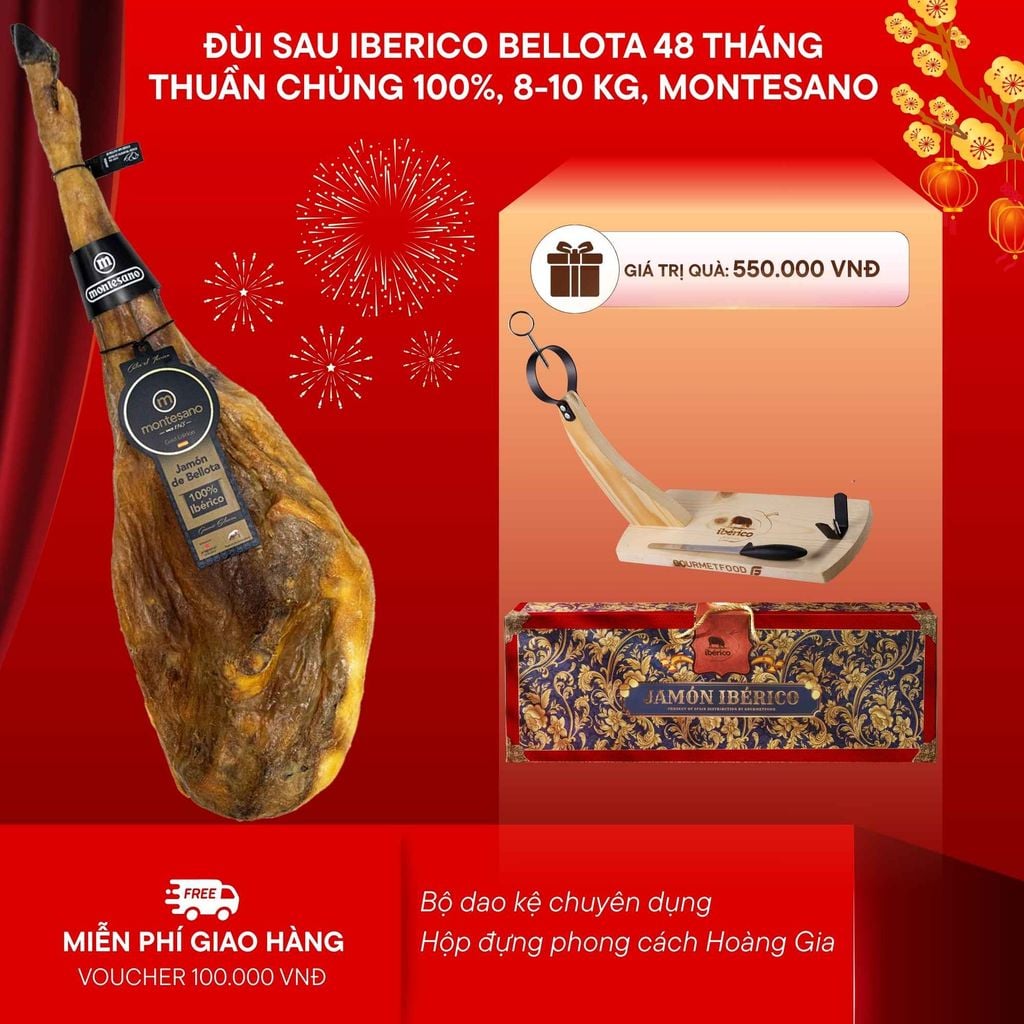 Đùi Sau Heo Muối Iberico Bellota Thuần Chủng 100% 48 Tháng Có Xương Montesano