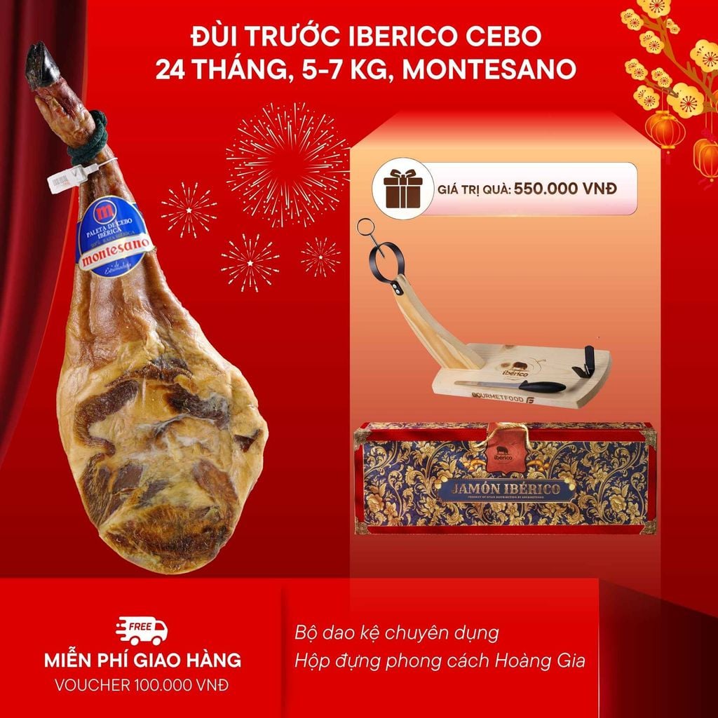 Đùi Trước Heo Muối Iberico Cebo 24 Tháng Có Xương Montesano