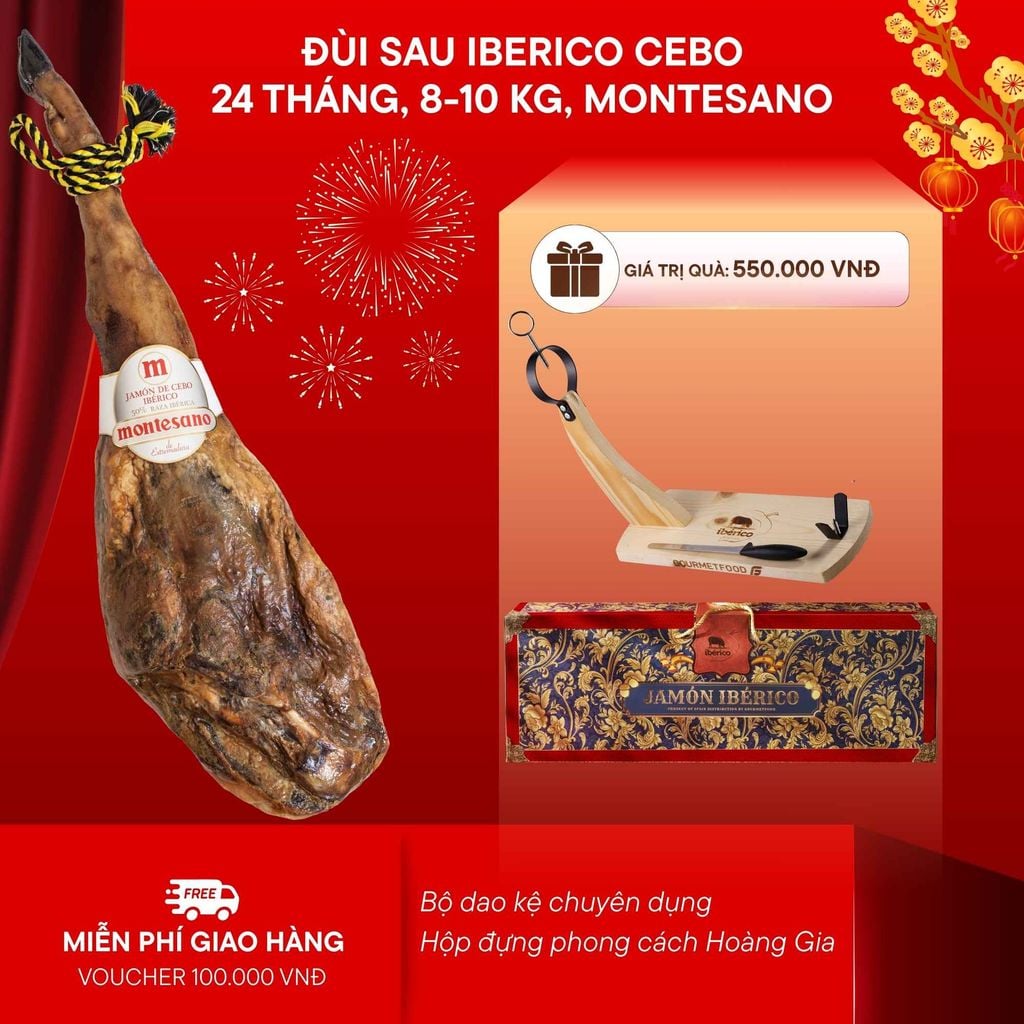 Đùi Sau Heo Muối Iberico Cebo 24 Tháng Có Xương Montesano