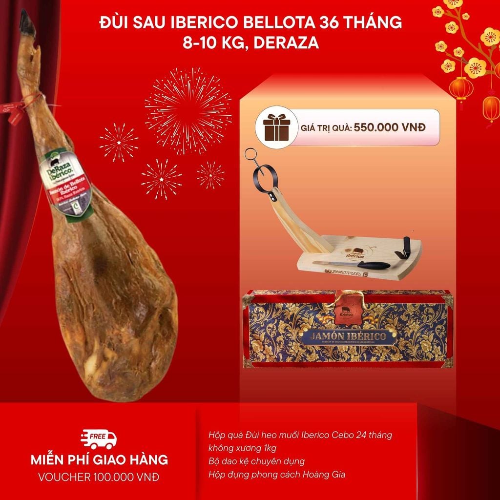 Đùi Sau Heo Muối Iberico Bellota 36 Tháng Có Xương DeRaza