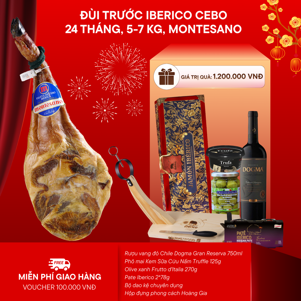 Đùi Trước Heo Muối Iberico Cebo 24 Tháng Có Xương Montesano